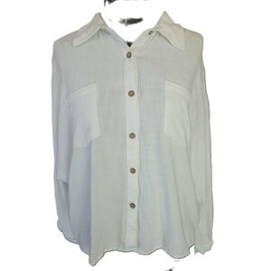 Allie Rose White Linen Cotton Blend Button Up Shirt Medium